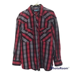 Sandy River Pearl Snap Plaid Flannel Shirt Heavyweight Shacket S27